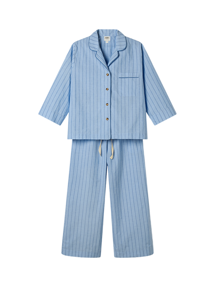 Piglet in Bed Favourite Stripe Cotton Pyjama Set, Pale Blue - view 2, Pale Blue