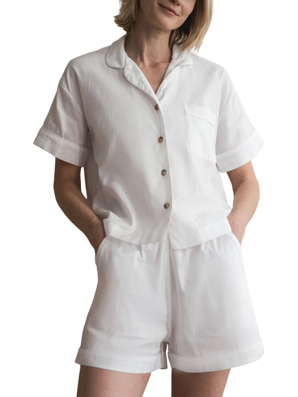 Piglet in Bed Linen Blend Short Pyjama Set, White, White