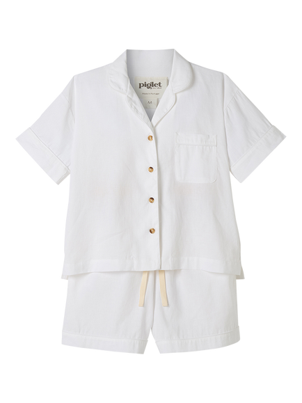 Piglet in Bed Linen Blend Short Pyjama Set, White - view 2, White