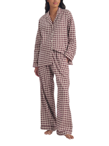 Piglet in Bed Gingham Cotton Linen Blend Pyjama Set, Berry