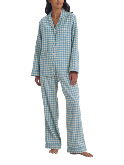 Piglet in Bed Gingham Cotton Linen Blend Pyjama Set, Warm Blue