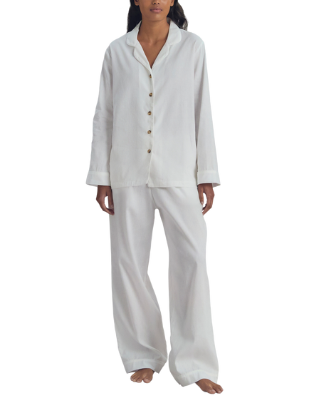 Piglet in Bed Cotton Linen Blend Pyjama Set, White, White