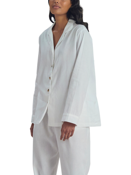 Piglet in Bed Cotton Linen Blend Pyjama Set, White - view 2, White