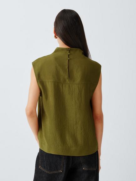 John Lewis Cowl Neck Cap Sleeve Top, Olive - view 2, Olive