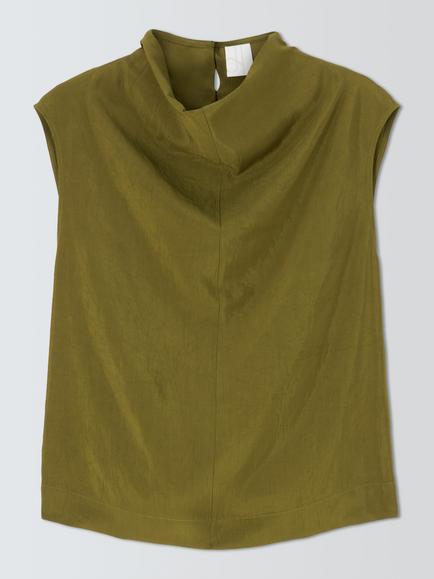 John Lewis Cowl Neck Cap Sleeve Top, Olive, Olive