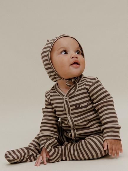 Claude & Co Baby Milking It Acorn Stripe Onesie Sleepsuit, Brown, Brown