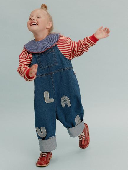 Claude & Co Kids' Blythe Patch Dungarees, Denim Blue, Denim Blue
