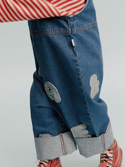 Claude & Co Kids' Blythe Patch Dungarees, Denim Blue - view 2, Denim Blue