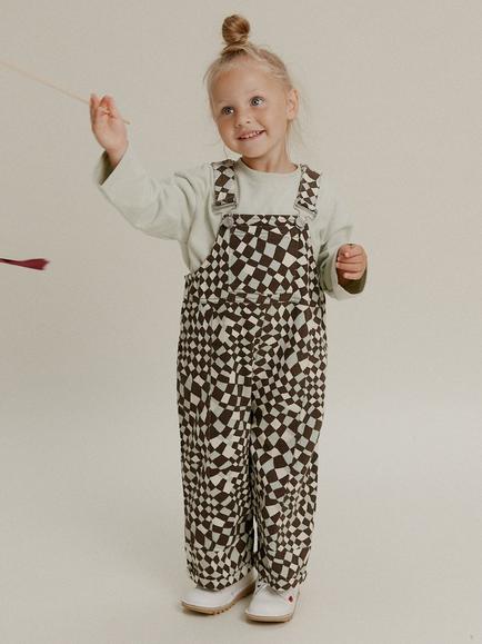 Claude & Co Kids' Blythe Warped Checkerboard Dungarees, Mint/ Plum, Mint/ Plum