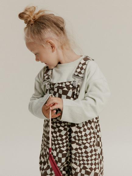 Claude & Co Kids' Blythe Warped Checkerboard Dungarees, Mint/ Plum - view 2, Mint/ Plum