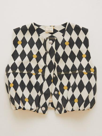 Claude & Co Kids' Rumi Harlequin Spot Gilet, Charcoal, Charcoal