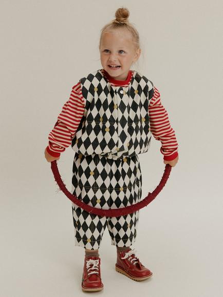 Claude & Co Kids' Rumi Harlequin Spot Gilet, Charcoal - view 2, Charcoal