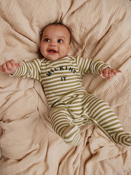 Claude & Co Baby Milking It Stripe Sleepsuit, Matcha, Matcha