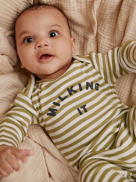 Claude & Co Baby Milking It Stripe Sleepsuit, Matcha - view 2, Matcha