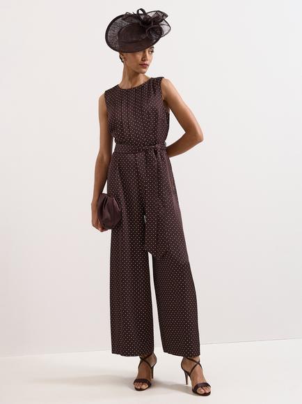 Phase Eight Petite Janine Spot Print Jumpsuit, Brown, Brown