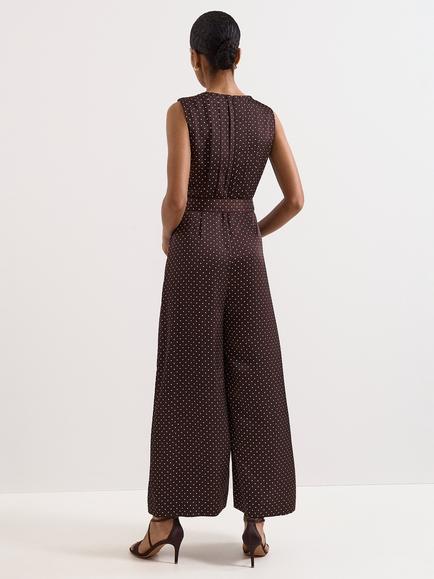 Phase Eight Petite Janine Spot Print Jumpsuit, Brown - view 2, Brown