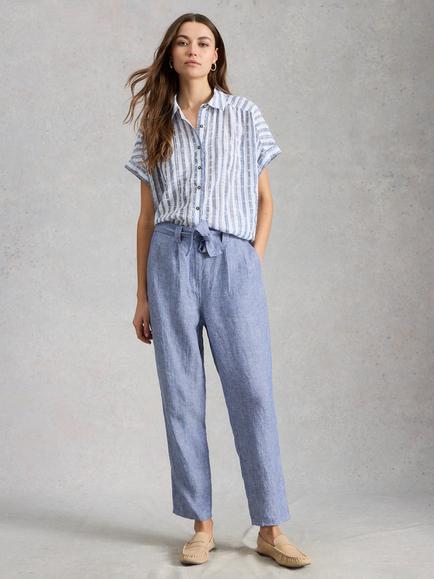 White Stuff Hadley Tapered Leg Linen Trousers, Blue, Blue