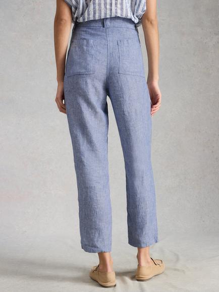 White Stuff Hadley Tapered Leg Linen Trousers, Blue - view 2, Blue