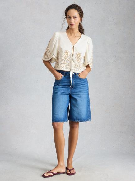 White Stuff Erin Embroidered V-Neck Blouse, Natural White - view 2, Natural White