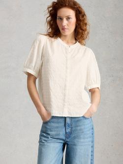 White Stuff Lana Textured Short Sleeve Spot Blouse, White, White