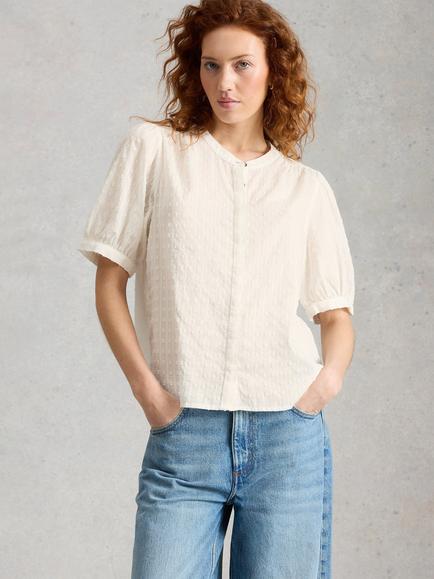 White Stuff Lana Textured Short Sleeve Spot Blouse, White, White