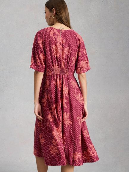 White Stuff Kate A-Line Linen Blend Midi Dress, Pink/Multi - view 2, Pink/Multi