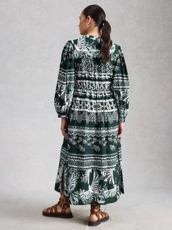White Stuff Lana Leaf Print Midi Dress containing TENCEL™ Modal, Green/Multi - view 2, Green/Multi