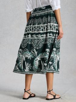 White Stuff Abigail A-Line Midi Skirt containing LENZING™ ECOVERO™ Viscose, Green/Multi - view 2, Green/Multi