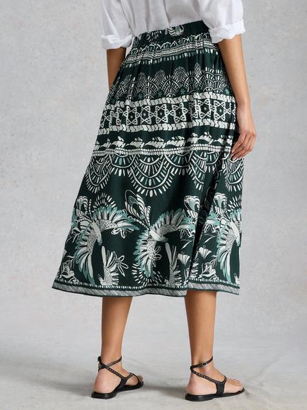 White Stuff Abigail A-Line Midi Skirt containing LENZING™ ECOVERO™ Viscose, Green/Multi - view 2, Green/Multi