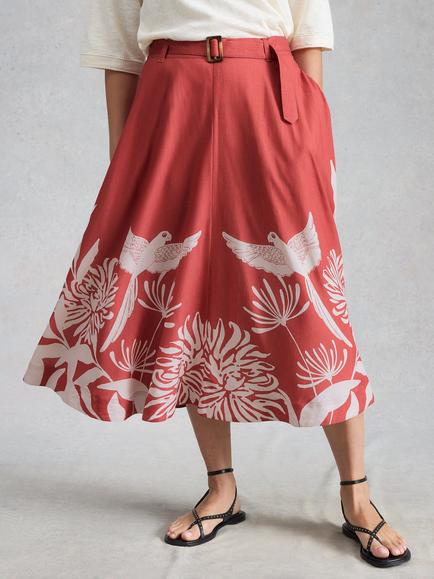 White Stuff Darcie Soft Drape A-Line Midi Skirt, Pink/Multi, Pink/Multi