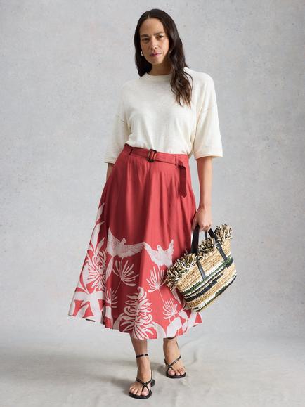 White Stuff Darcie Soft Drape A-Line Midi Skirt, Pink/Multi - view 2, Pink/Multi