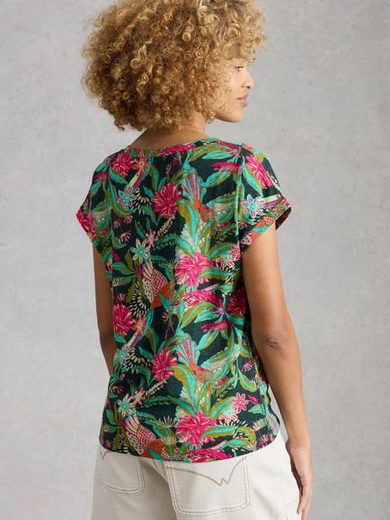 White Stuff Nelly Floral Notch Neck T-Shirt, Green/Multi - view 2, Green/Multi