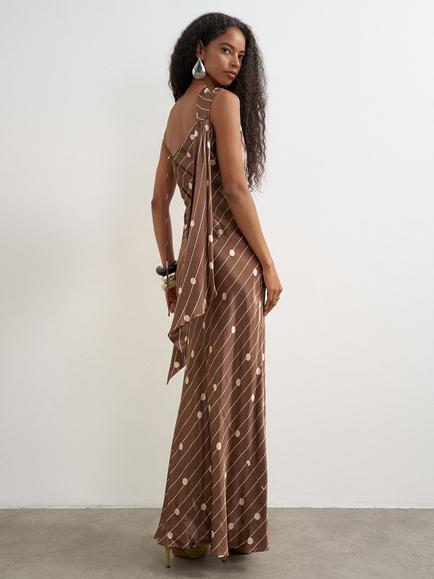 Topshop Sleeveless Polka Dot Satin Maxi Dress, Chocolate/White - view 2, Chocolate/White