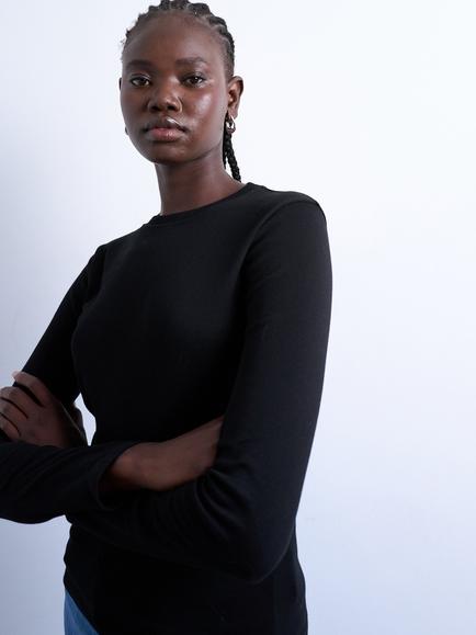 Topshop Everyday Long Sleeve Cotton T-Shirt, Black, Black