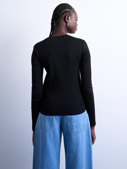 Topshop Everyday Long Sleeve Cotton T-Shirt, Black - view 2, Black