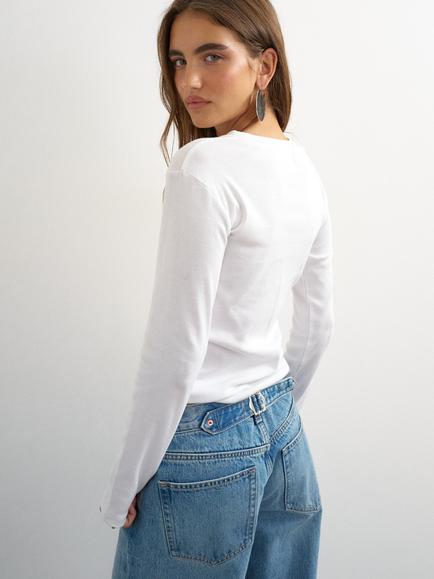 Topshop Long Sleeve Everyday T-Shirt, White - view 2, White