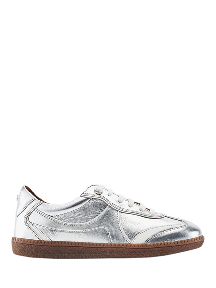 Moda in Pelle Brioni Leather Lace Up Trainers, Silver, Silver