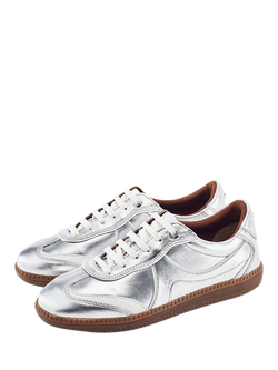 Moda in Pelle Brioni Leather Lace Up Trainers, Silver - view 2, Silver