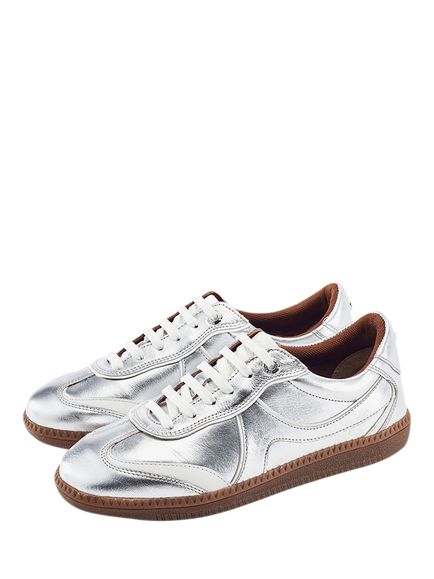Moda in Pelle Brioni Leather Lace Up Trainers, Silver - view 2, Silver