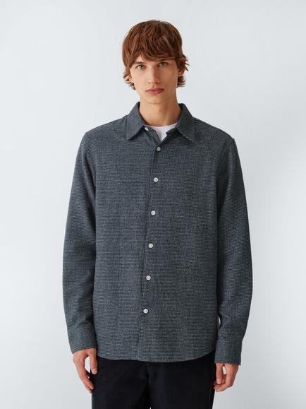 John Lewis Pure Cotton Houndstooth Shirt, Blue/Black, Blue/Blk