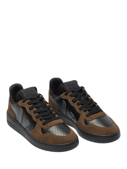 VEJA Suede Panel Leather Lace Up Trainers, Black Eagle - view 2, Black Eagle