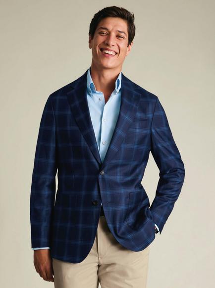 Charles Tyrwhitt Check Half Canvas Wool Blazer, French Navy, French Navy