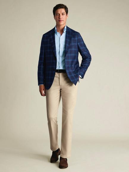 Charles Tyrwhitt Check Half Canvas Wool Blazer, French Navy - view 2, French Navy