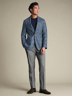 Charles Tyrwhitt Check Half Canvas Wool Blazer, Mid Blue - view 2, Mid Blue