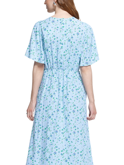 ICHI Ihvera Floral V-Neck Cinched Waist Midi Dress containing LENZING™ ECOVERO™ Viscose - view 2, Blue