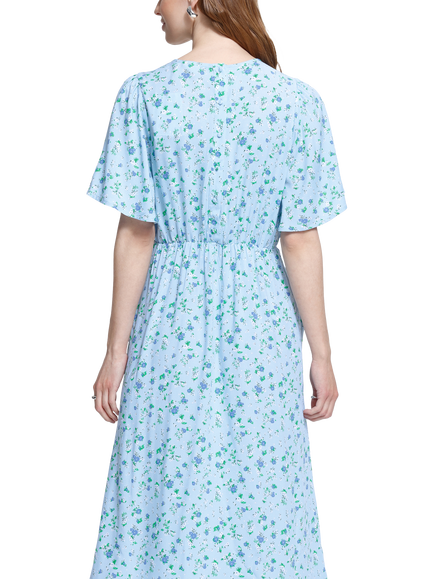 ICHI Ihvera Floral V-Neck Cinched Waist Midi Dress containing LENZING™ ECOVERO™ Viscose - view 2, Blue