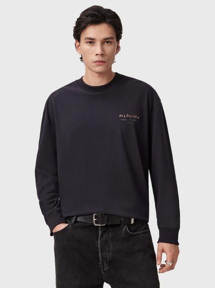 AllSaints Underground Cotton Crew Neck T-Shirt, Washed Black/Dakota, Washed Black/Dakota