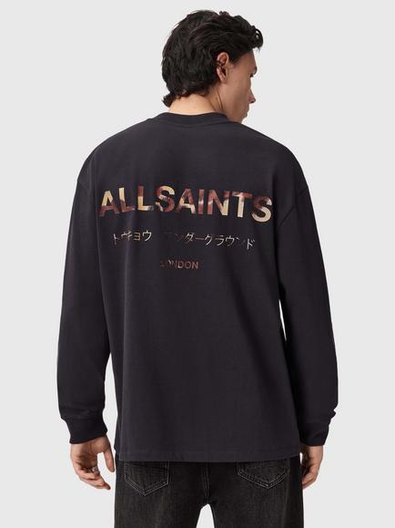 AllSaints Underground Cotton Crew Neck T-Shirt, Washed Black/Dakota - view 2, Washed Black/Dakota