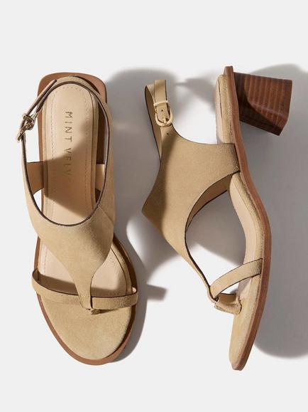 Mint Velvet Kiana Suede Block Heel Slingback Sandals, Sand - view 2, Sand
