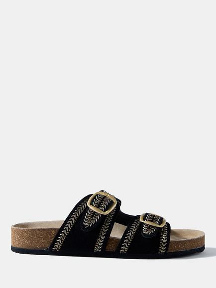 Mint Velvet  Ava Suede Beaded Sandals, Black, Black